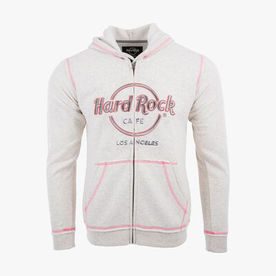 Ladies Fit Metallic Puff Logo Zip Hoodie in Oatmeal